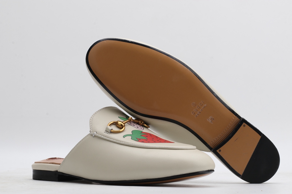 White New Strawberry Print Princetown Leather